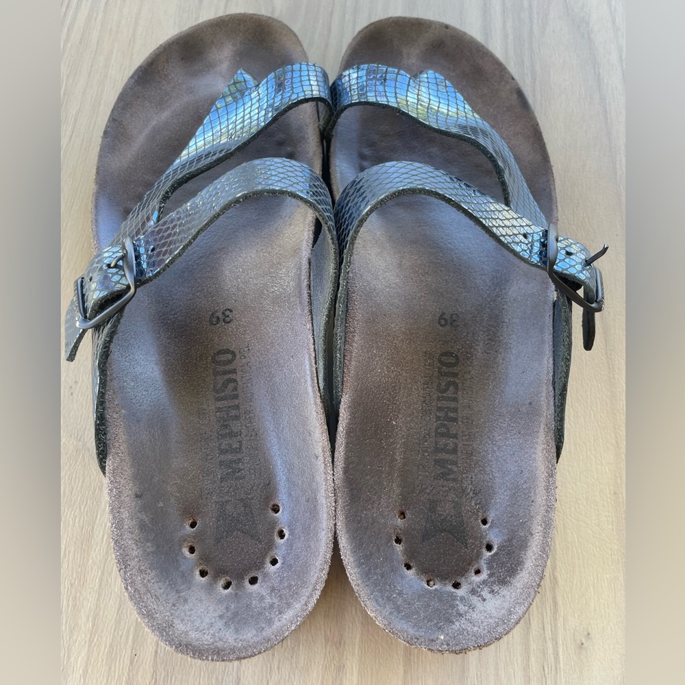Mephisto Metallic Snake Print Sandals - Picture 2 of 10